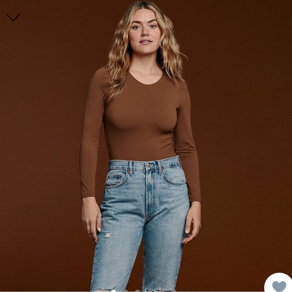 NUUDS LONG SLEEVE CREWNECK BODYSUIT CHOCOLATE - Picture 1 of 6